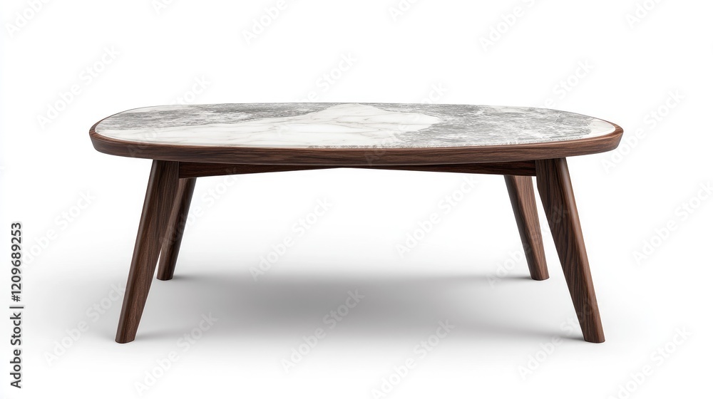 Sintered Stone Quartz Top Coffee Table with Solid Wood Legs on White Background for Modern Interior Design Use Sintered Stone Quartz Top Coffee Table with Solid Wood Legs on White Background for Modern Interior Design Use