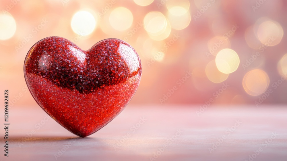 Obraz premium Red Glitter Heart On Pink Background With Lights