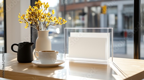 Wallpaper Mural Sunny Cafe Table with Coffee and Flowers Torontodigital.ca