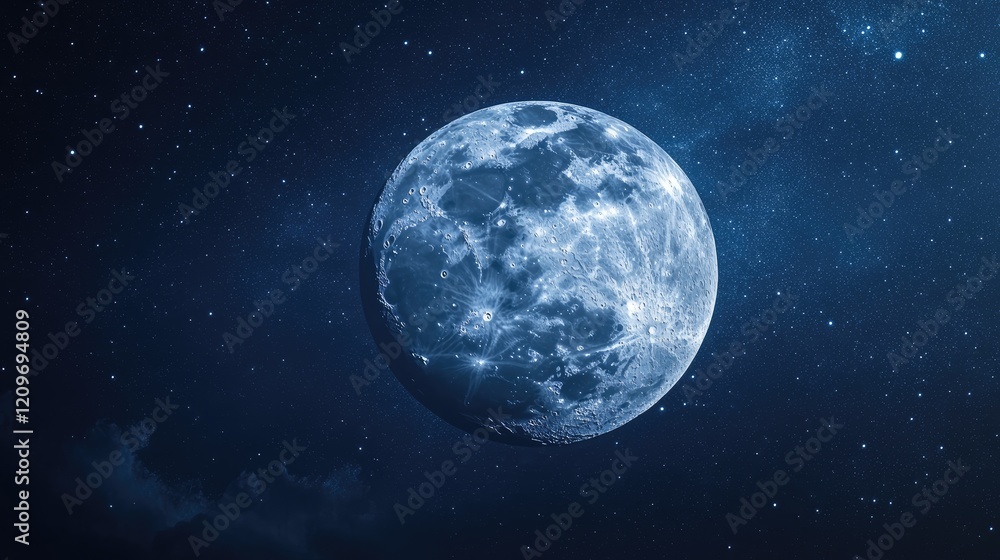 Ethereal Moonlit Night with Shimmering Stars and Deep Blue Sky for Tranquil Atmosphere Ethereal Moonlit Night with Shimmering Stars and Deep Blue Sky for Tranquil Atmosphere