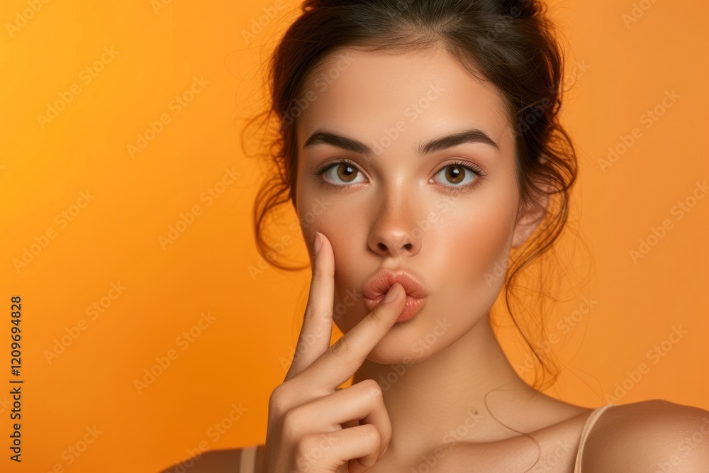 Man make silent gesture portrait finger adult Man make silent gesture portrait finger adult