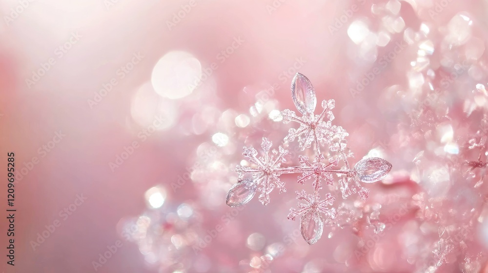Delicate Snowflakes on a Soft Blurred Pink Gradient Background Evoking Magic and Serenity in Winter Atmosphere Delicate Snowflakes on a Soft Blurred Pink Gradient Background Evoking Magic and Serenity in Winter Atmosphere