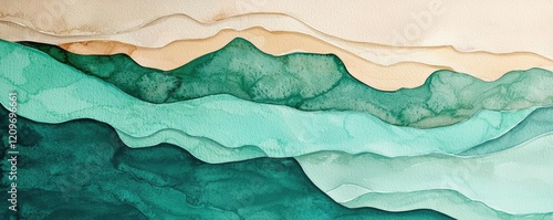 Wallpaper Mural Vintage watercolor idea. Abstract ocean waves with smooth colors creating a soothing visual effect. Torontodigital.ca