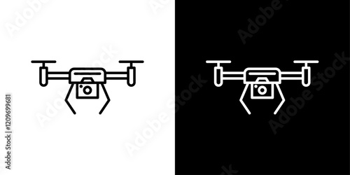 Drone icon set in black and white stroke