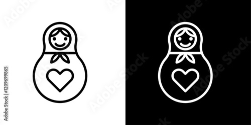 Nesting dolls icon set in black and white stroke