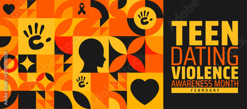 Teen dating violence awareness month geometric shape pattern background banner or poster design template. observed every year in February. Holiday concept. Use to any Template, card, poster, placard.