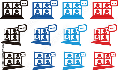 リモート会議のアイコン、8種のセット