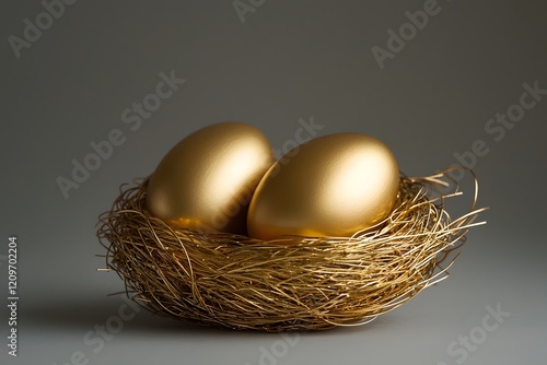 Golden Eggs in Nest,Symbol of Future Wealth and Investment Opportunities photo