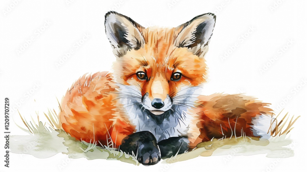 Fototapeta premium Vibrant Watercolor Fox Illustration - Baby Wild Animal Artwork