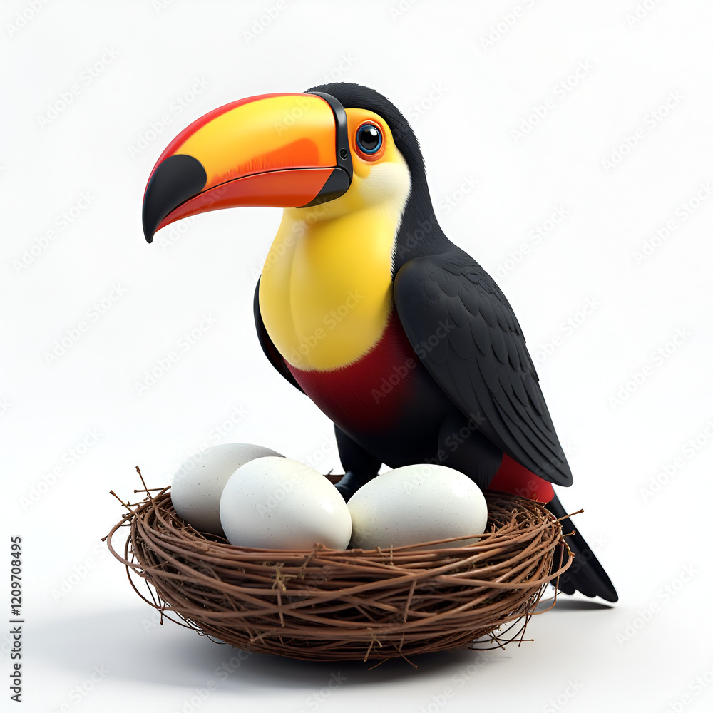 Obraz premium Exotic Toucan Protecting Eggs In Natural Nest