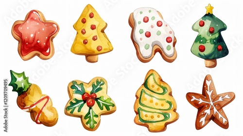 Festive Christmas Cookie Watercolor Illustration on White Background