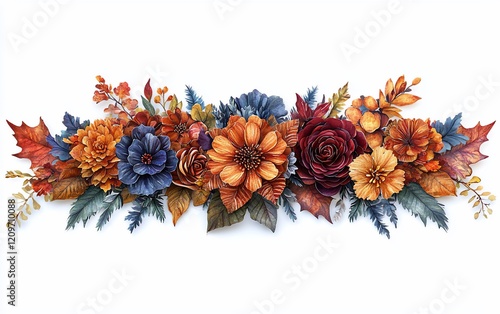 Autumnal floral arrangement with leather flowers. photo