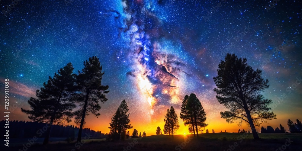 Silhouetted Trees, Starry Night, Nature Connection, Low Light Landscape Photography Silhouetted Trees, Starry Night, Nature Connection, Low Light Landscape Photography
