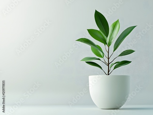 Wallpaper Mural Potted Plant with Lush Green Leaves on Minimalist Desk or Workstation,Organic Decor for Home or Office Torontodigital.ca