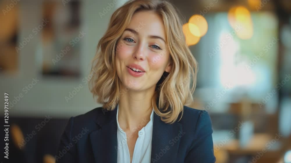 Confident Young Woman Smiling in Professional Setting. A confident young woman in a business outfit, smiling and looking directly at the camera. Confident Young Woman Smiling in Professional Setting. A confident young woman in a business outfit, smiling and looking directly at the camera.