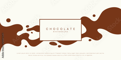 Chocolate background of Modern poster, dynamic splashes and drops. Vector illustration in a flat style of minimalism