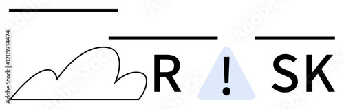 Cloud outline, exclamation mark inside a blue triangle replacing letter I in RISK. Ideal for warning signs, hazard notifications, risk management, insurance, safety precautions, alert systems