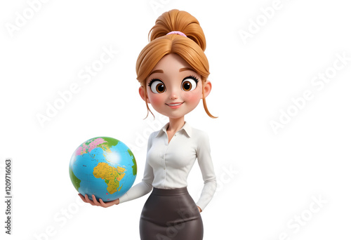 3D Cute cartoon female teacher character on transparent background. Generative AI