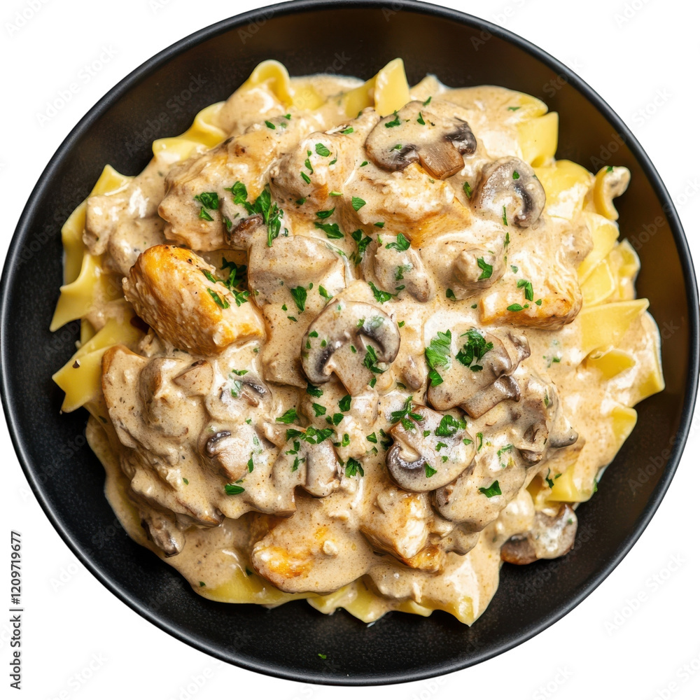 Creamy Chicken Stroganoff Dinner on transparent background. Creamy Chicken Stroganoff Dinner on transparent background.