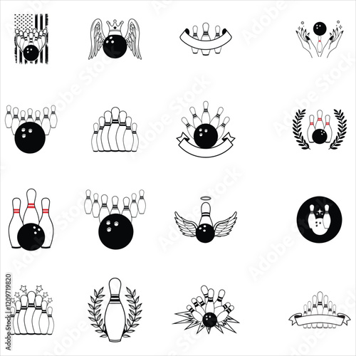 Bowling ball and pin Vector illustration Design Bundle