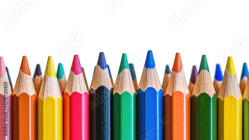 Colorful Assortment of Vibrant Colored Pencils in a Row