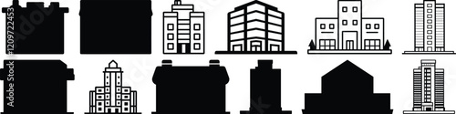 Building silhouette set vector design big pack of shop illustration and icon