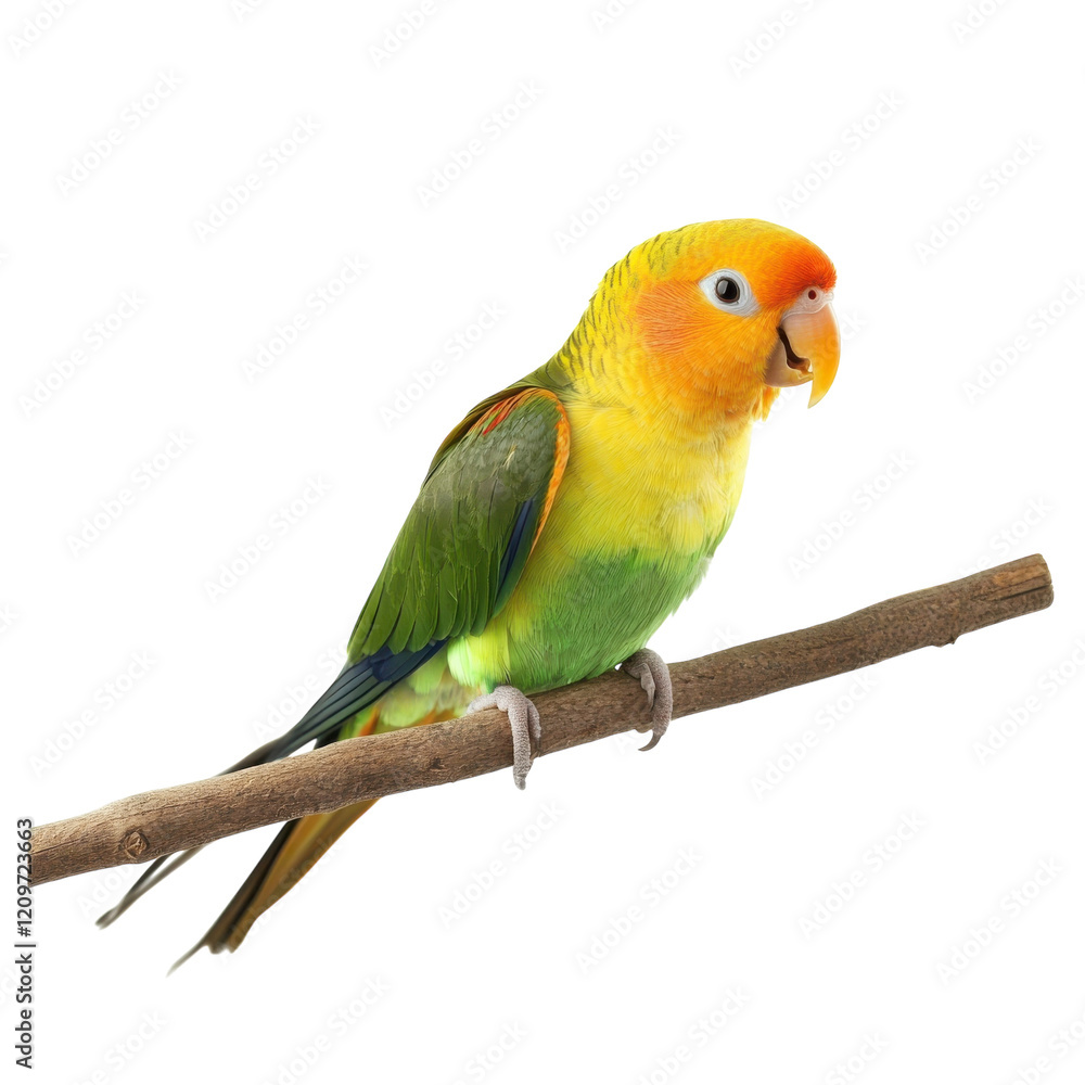 Fototapeta premium Vibrant Parrot on Branch on transparent background.