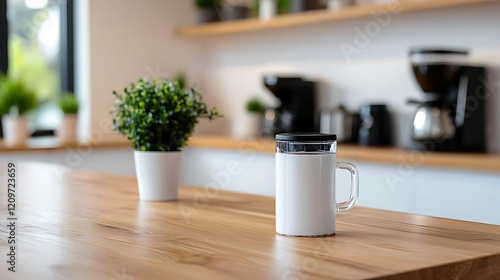 Wallpaper Mural White Mug on Wooden Table in Modern Kitchen Torontodigital.ca
