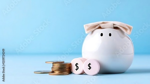 Wallpaper Mural White Piggy Bank with Coins and Dollar Sign Tokens Torontodigital.ca