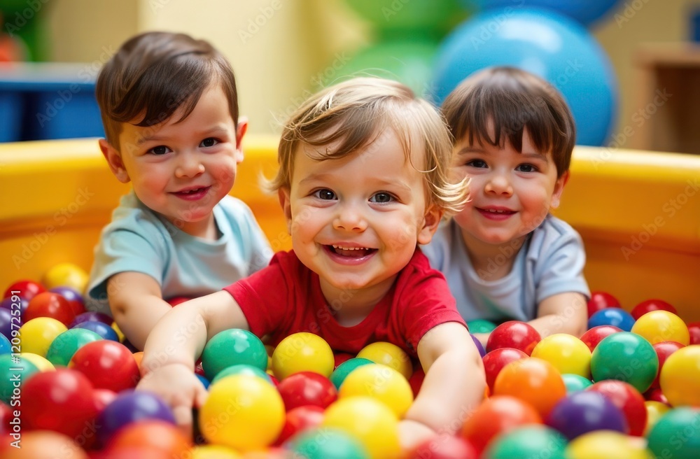 children playing in colorful ball pit, kids in light and red shirts enjoying playful time in vibrant ball pool - concept of kids' fun, indoor playground, joyful playtime children playing in colorful ball pit, kids in light and red shirts enjoying playful time in vibrant ball pool - concept of kids' fun, indoor playground, joyful playtime