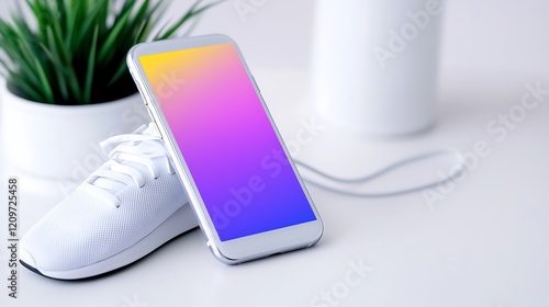 Wallpaper Mural White Sneakers and Smartphone with Gradient Screen Torontodigital.ca