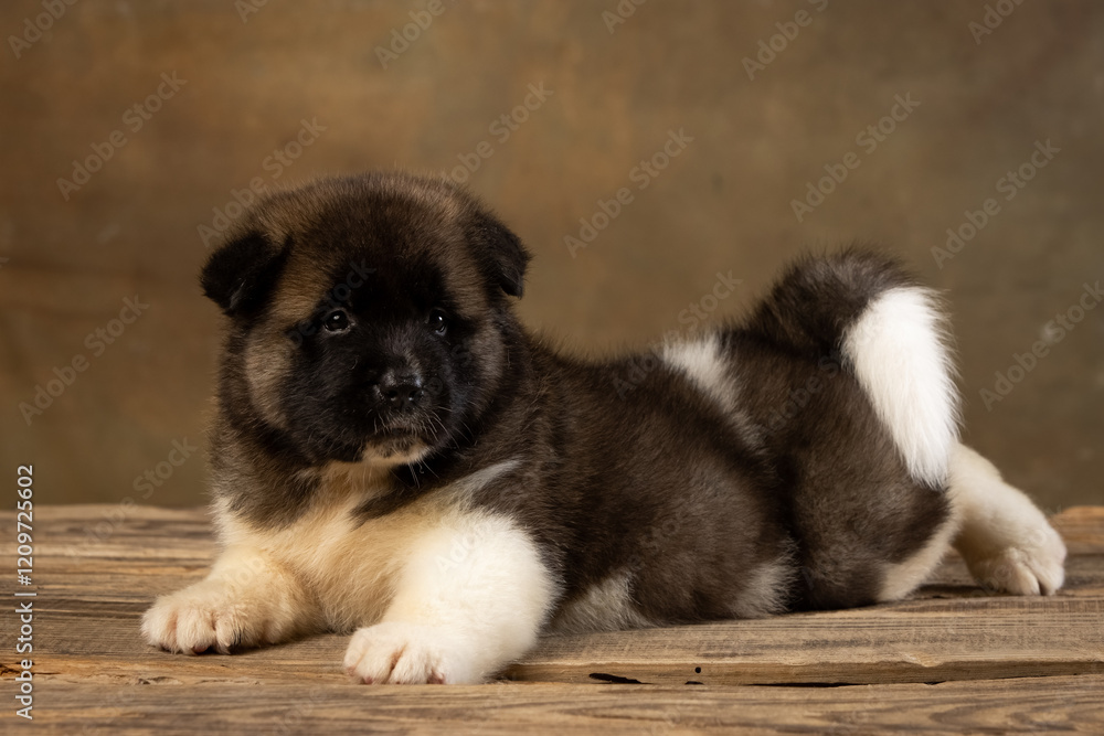 American Akita puppy on a uniform background American Akita puppy on a uniform background