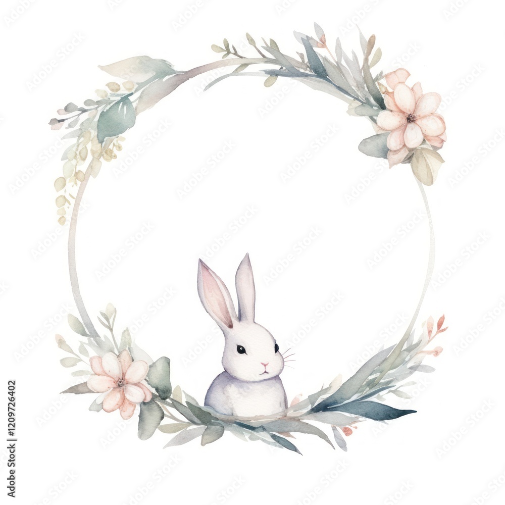 Rabbit and flower frame watercolor mammal white background representation Rabbit and flower frame watercolor mammal white background representation