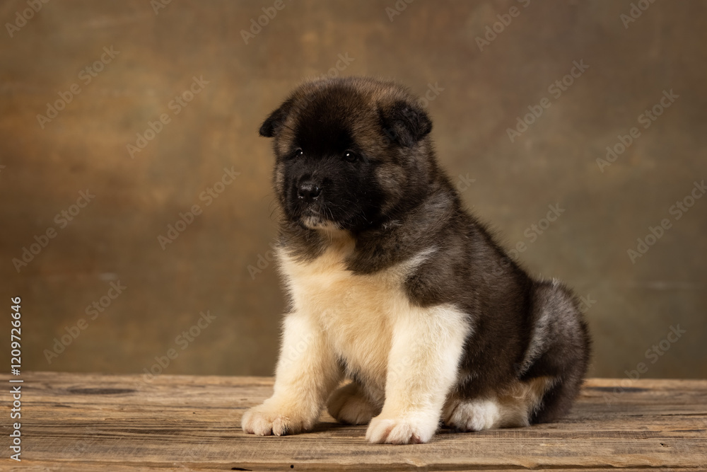 American Akita puppy on a uniform background American Akita puppy on a uniform background