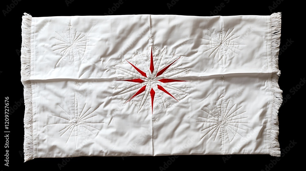 custom made wallpaper toronto digitalWhite Textile with Embroidered Red Starburst Pattern