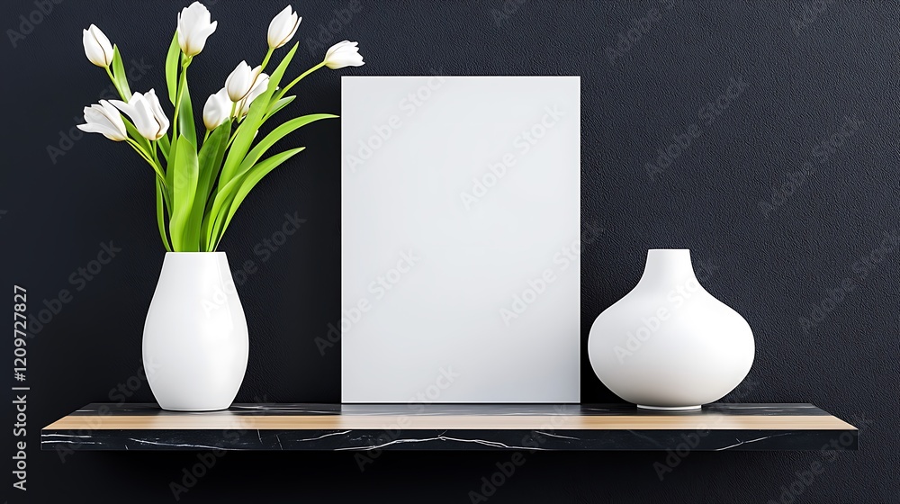 custom made wallpaper toronto digitalWhite Tulips and Mockup Canvas on Modern Shelf