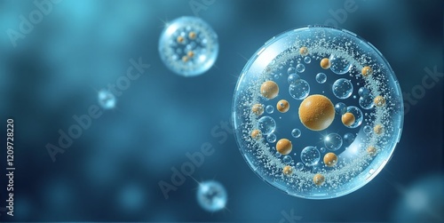 Microscopic liposome spheres with molecular core, encapsulated by lipid bilayer, enabling precise drug delivery and targeted therapeutic transport