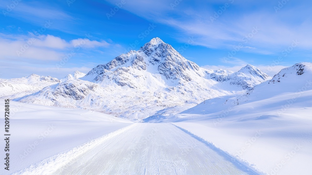 Snowy mountain road, winter landscape, clear sky, travel destination (1)