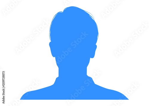 日本人 ビジネスマン男性の顔アップのシルエットのイラスト 上半身 正面 青