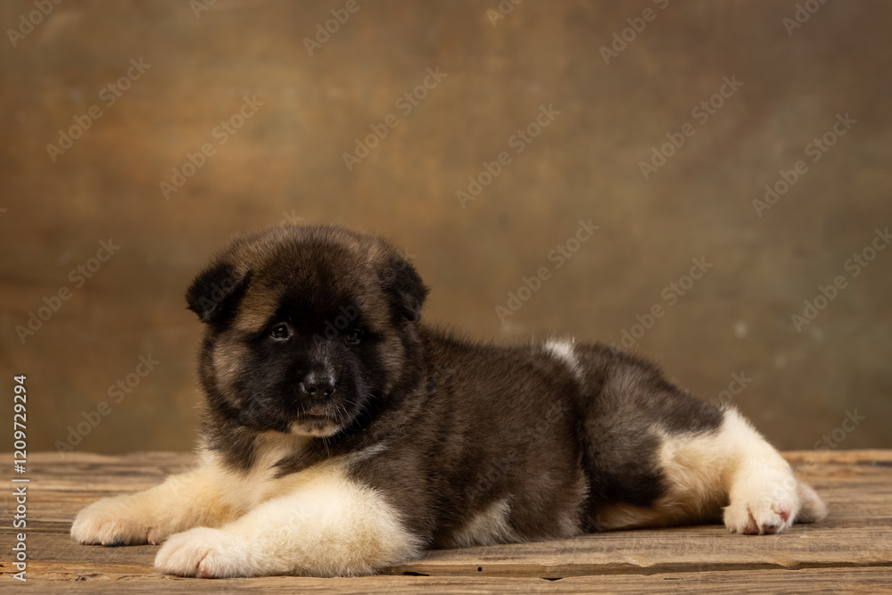 American Akita puppy on a uniform background American Akita puppy on a uniform background