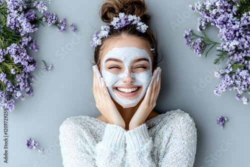 Woman enjoying a relaxing facial treatment at a luxurious spa photo