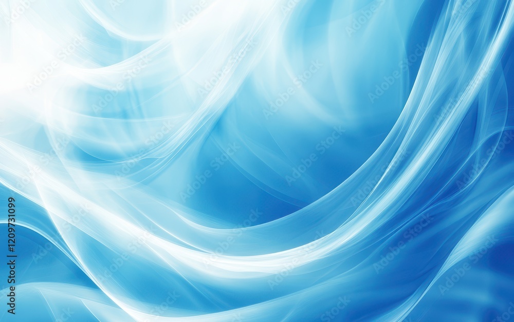 Naklejka premium An abstract blue background features flowing white lines against a light blue sky, creating a serene and dynamic visual effect.
