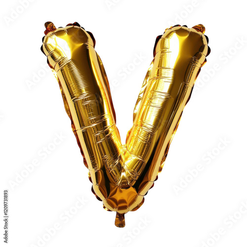 Golden Foil Balloon Letter V on transparent background. photo