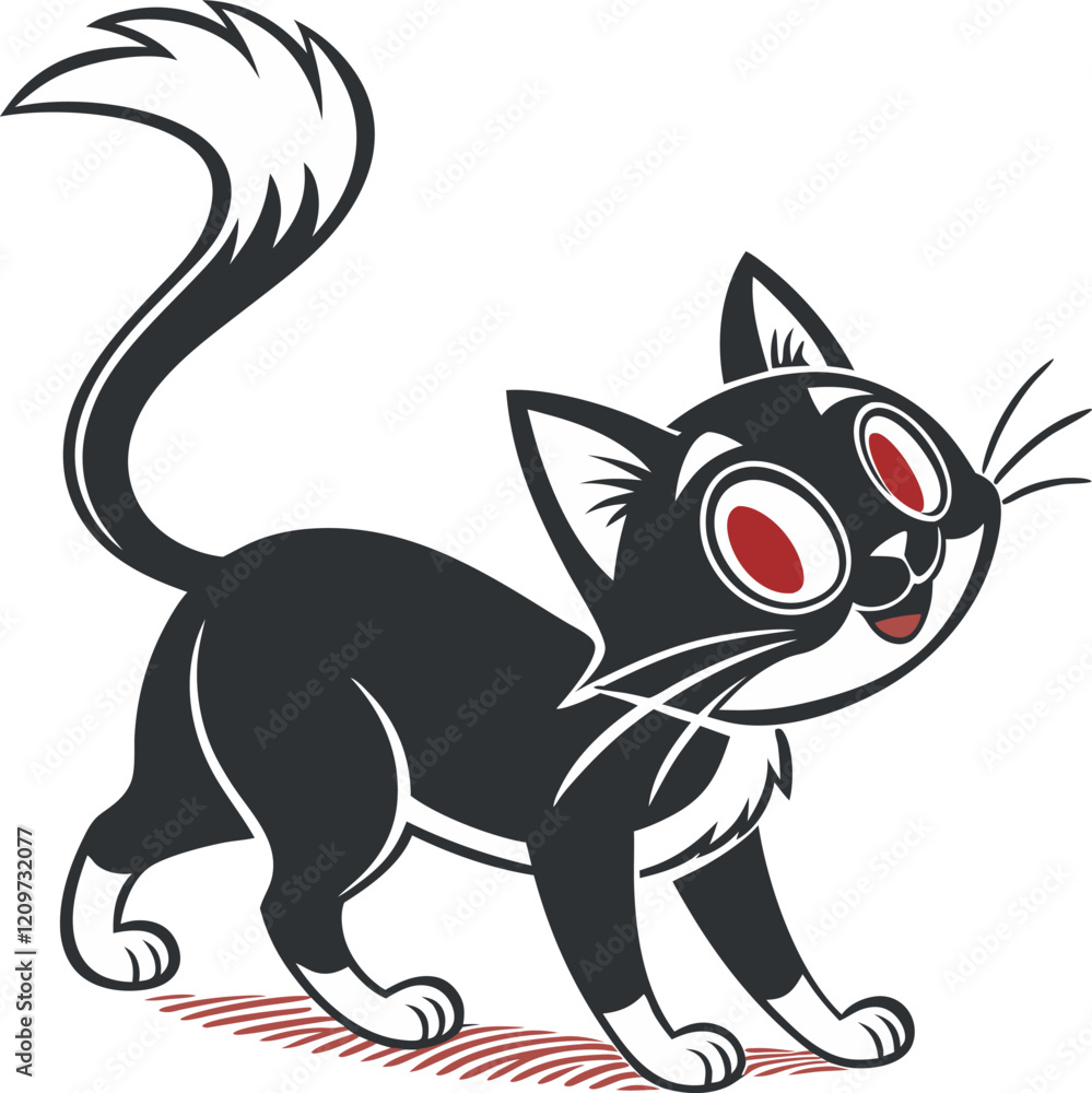 Obraz premium black and white cat beautiful nice pet kitty vector illustration animal icon ,
