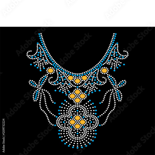 Rhinestone applique collar design for t-shirt or blouse hot-fix transfer. Abstract beautiful glitter applique rhinestone motif.	