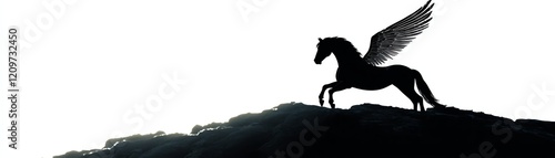 Winged horse silhouette against a bright white background. photo