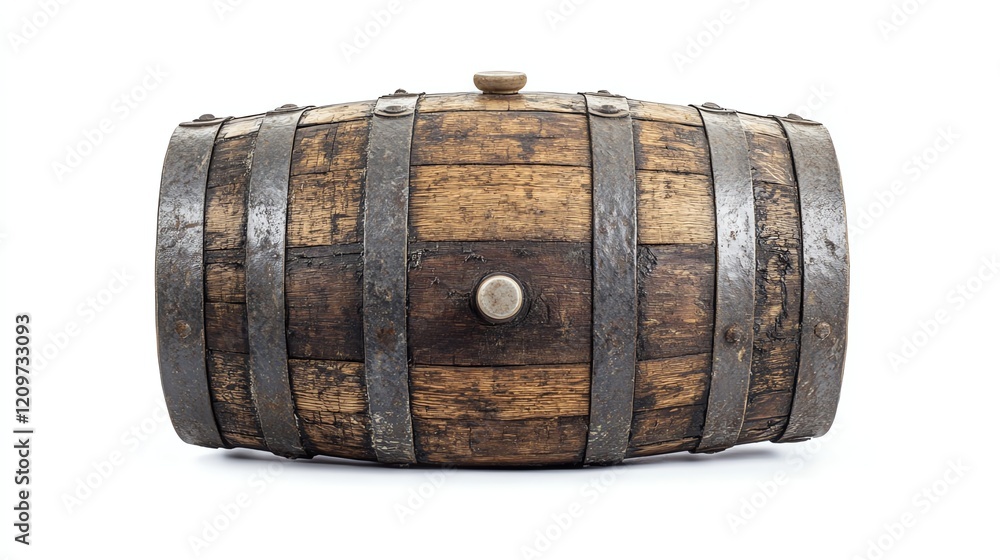 Wooden barrel with metal bands, white isolate background. Wooden barrel with metal bands, white isolate background.