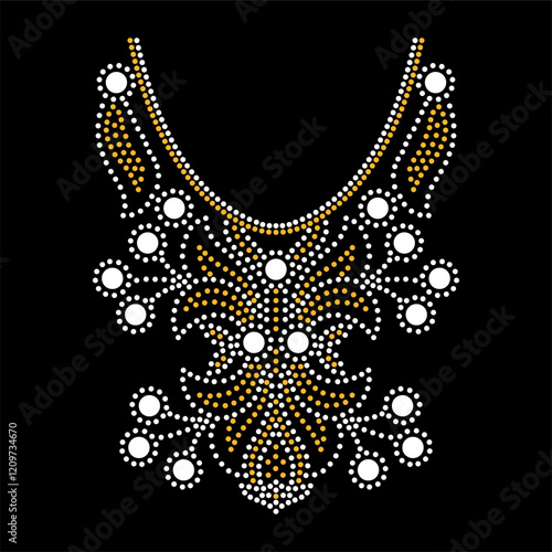 Rhinestone applique collar design for t-shirt or blouse hot-fix transfer. Abstract beautiful glitter applique rhinestone motif.	