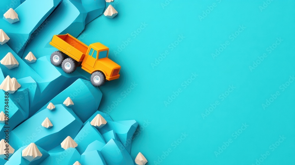 A yellow truck navigates through a towering pile of paper airplanes, showcasing a whimsical scene of creativity and adventure in an imaginative landscape. A yellow truck navigates through a towering pile of paper airplanes, showcasing a whimsical scene of creativity and adventure in an imaginative landscape.