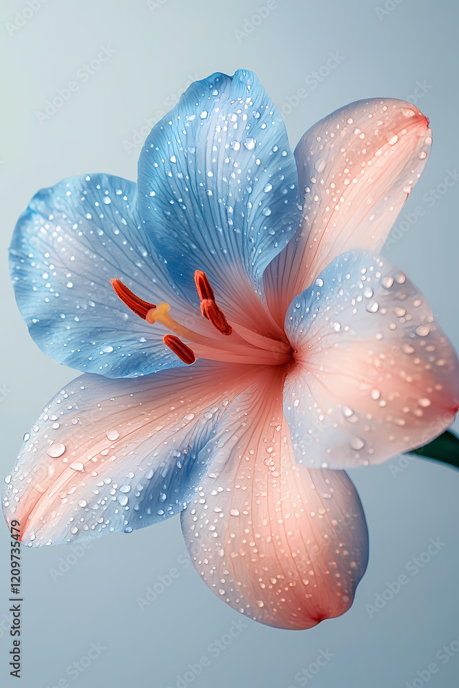 A BLUE and PASTEL PINK WATER Lotus with white background, photo of a single water lotus A BLUE and PASTEL PINK WATER Lotus with white background, photo of a single water lotus